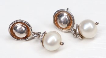 Sterling Silver Pearl Dangle Earrings 925 Vintage