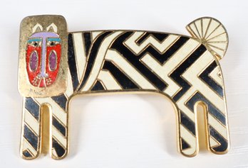 Laurel Burch ZZZebra Pin Brooch, Lion Zebra Fantasy Cloisonne Art Jewelry, Designer Signed Vintage, Retired