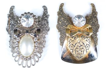 JANE DAVIS ANGEL OF LOVE FASHION 1994 - 1996 AOL FAUX PEARL Rhinestone Brooches Signed By Designer