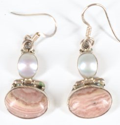 Sterling Silver 925 Earring's With Pearl And Agate