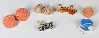 Lot - Vintage Costume Earrings, Ring