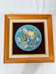 Vintage Asian Dragon Ceramic Framed Wall Plaque Dragon