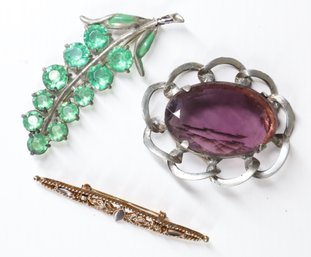 Lot Of (3) Costume Jewelry Brooches / Pins Vintage