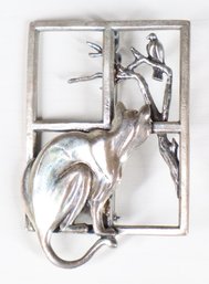 Sterling Silver MFA Cat In Window Brooch / Pin 925