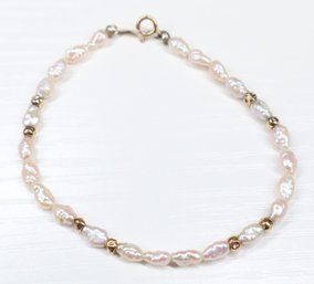 14KT Gold And Natural Pearl Bracelet