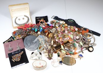 Lot Of Costume Jewelry - Necklaces, Watches, Earrings, Bracelets, Brooches