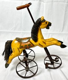 Antique Wooden Hand Carved Carousel Horse Rocking Tricycle Horse Folk Art