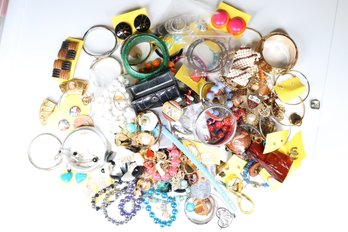 Lot Of Costume Jewelry - Necklaces, Watch Strap, Earrings, Bracelets, Brooches