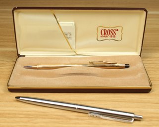 Lot Of (2) Metal Ballpoint Twist Pens Cross With Case And Papermate