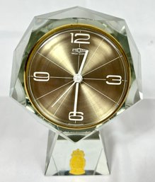 Vintage MCM Imperlux Hand Cut Lead Crystal Clock RHS Mega Quartz WORKS