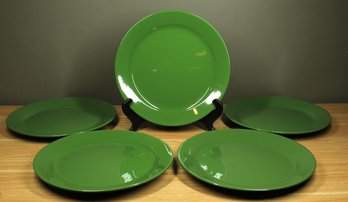 Set Of (5) Secla Modern Green Dinner Plates Portugal Porcelain