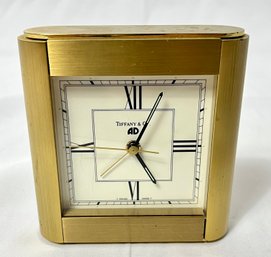 Tiffany & Co Heavy Brass Desk Mantle Alarm Swizz Quartz Clock