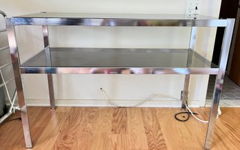 Vintage Chrome & Glass Console Table Shelf