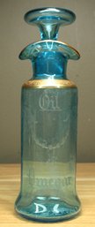 Etched Blue Glass Oil & Vinegar Decanter Bottle With Stopper