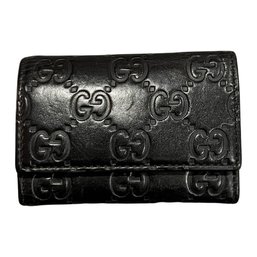 GUCCI Black Leather Guccisima 6 Ring Key Case Authentic