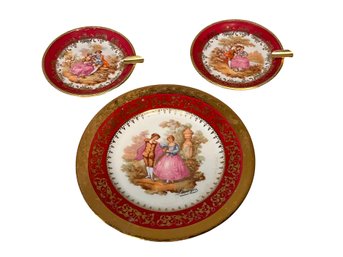 Limoges Veritable Porcelaine D'Art Couples Couples Courting HP Ashtrays And Bardet Plate