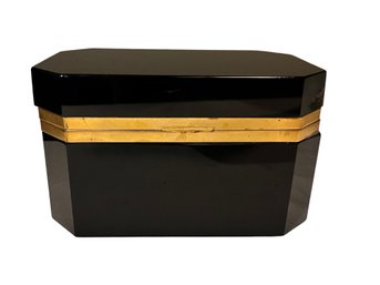 Vintage Murano Italian Black Opaline Large Box With Gold Bernard Halkin Design