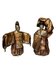 2 Vintage Kabuki Figures W/ Masks Metal Japan