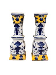 Yellow And Blue Ceramic Candle Holders