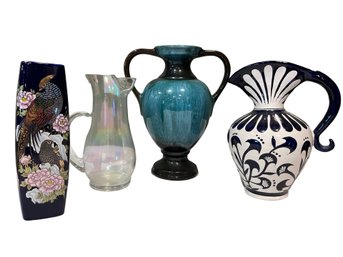 Assorted Decorative Ceramic And Glass Vases, Pitcher, Italy, Japan