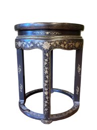 Vintage Chinese Black Lacquer Painted Side Accent Table