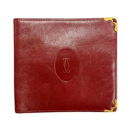 Must De Cartier Bordeaux Leather Bifold Wallet Authentic Made In Paris