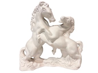Large Vintage White Ceramic Horse Fighting Horses Stallions Statue