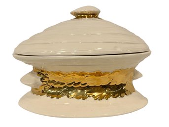 Gold And White Ceramic Shell Dish 1977