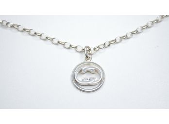 GUCCI UNISEX PENDANT NECKLACE 925 STERLING SILVER G LOGO CUT OUT MADE IN ITALY SIGNATURE JEWELRY AUTHENTIC