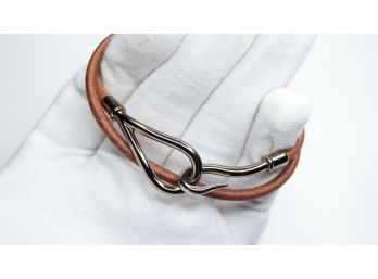 Hermes Jumbo Hook Bracelet Bangle Choker Double Wrap Leather Brown Unisex Authentic