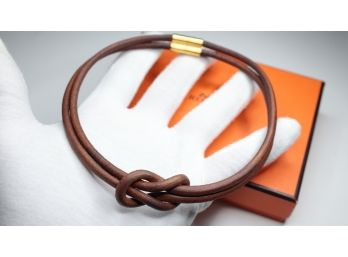 Hermes Atame Leather Necklace Gold Hardware Comes With Box Choker Collar Double