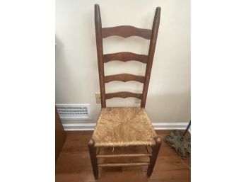 ANTIQUE WOODEN LADDER BACK CHAIR RUSH SEAT