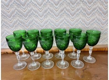 Green & Clear Cut Glass Stemware