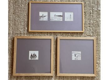 3 Framed Vintage Photographs Beach Scenes