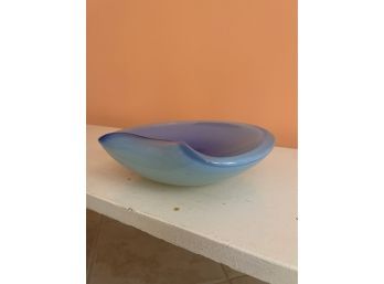 Blue Murano Glass Bowl With Folded Lip