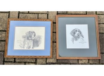 Pair Of Original Pencil Drawings, German Short Hair Pointers, Chuck Liese