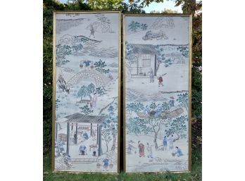 2 Huge Oriental Paintings On Silk