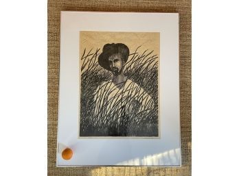 Charles Wells Jr. Signed Linoleum Block Print 'I Am Large' Walt Whitman