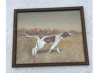 Vintage Framed Gouache On Paper, German Shorthair Pointer, Hoefler Jr