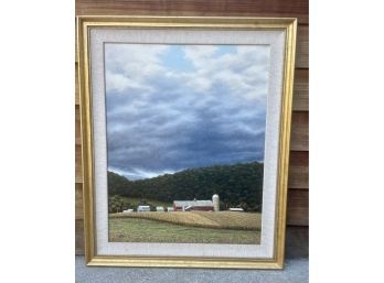 Gilt Framed Oil On Board, Farm Scene, Signed Detrich