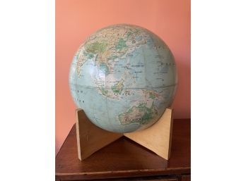 Large Vintage Globe On Wooden Stand