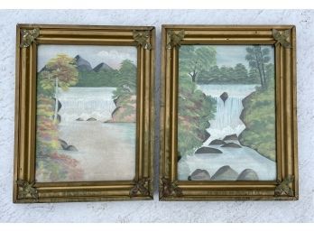 Pair Of 1920's Original Works On Paper, Landscapes Featuring Waterfalls