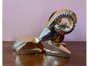 C. 1970s Jaru Ceramic Ram 18kt Gold Finish