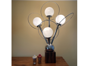 Mid Century Sputnik Style Chrome Lamp With Glass Globes On Laminated Base