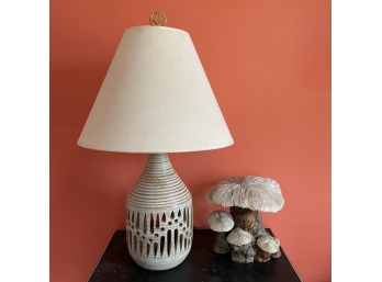 Vintage Ceramic Pottery Lamp With Cutout Pattern