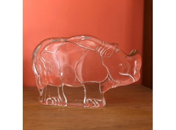 Mid Century Glass Rhinoceros Figurine, Kosta Boda?