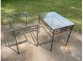 Pair Of Iron And Glass Side Tables