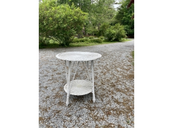 Vintage White Wicker Circular Side Table