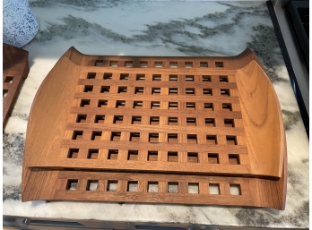 Set Of Two DANSK Teak Lattice Trays / Trivets,