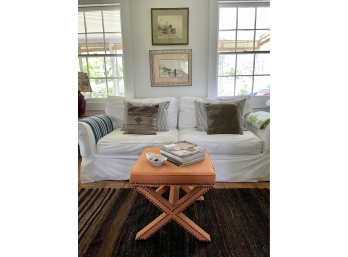 Transitional X-Leg Upholstered Ottoman -  Orange